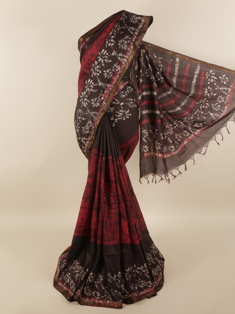 

Pothys Maroon & Black Printed Jute Cotton Saree