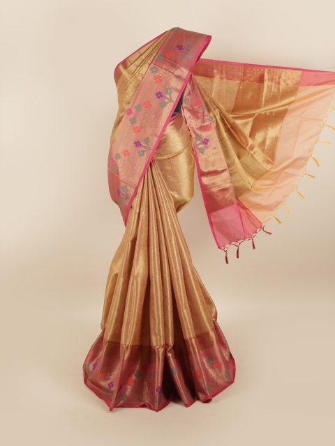 

Pothys Gold-Toned & Pink Woven Design Art Silk Saree