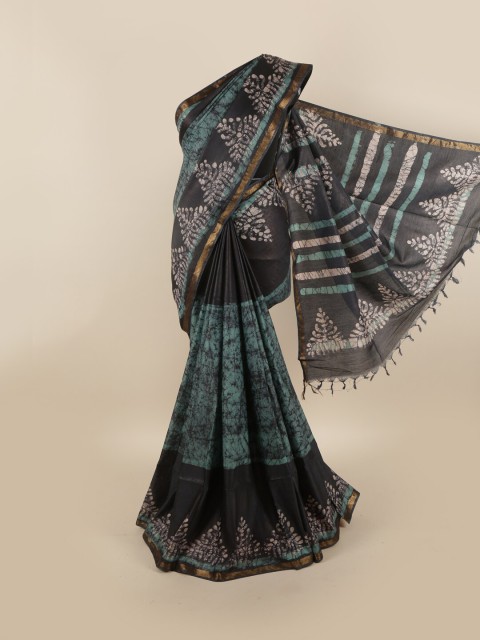 

Pothys Black & Green Floral Jute Cotton Saree