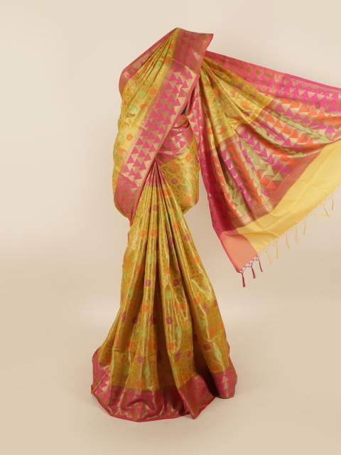

Pothys Yellow & Fuchsia Woven Design Art Silk Saree