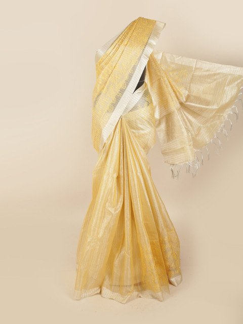 

Pothys Yellow & Gold-Toned Floral Tissue Saree