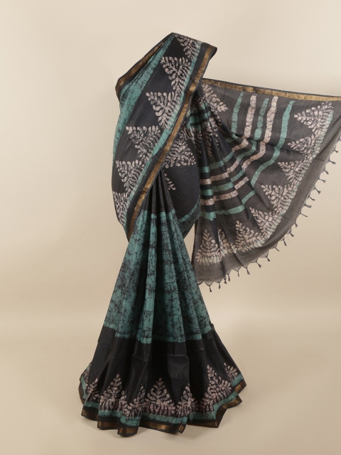 

Pothys Green & Black Batik Jute Cotton Saree