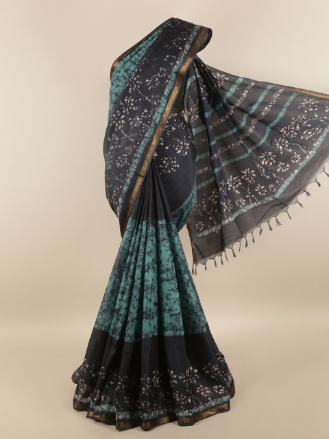 

Pothys Blue & Navy Blue Floral Jute Cotton Saree