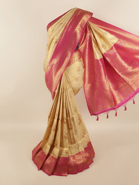 

Pothys Cream-Coloured & Pink Woven Design Zari Art Silk Saree