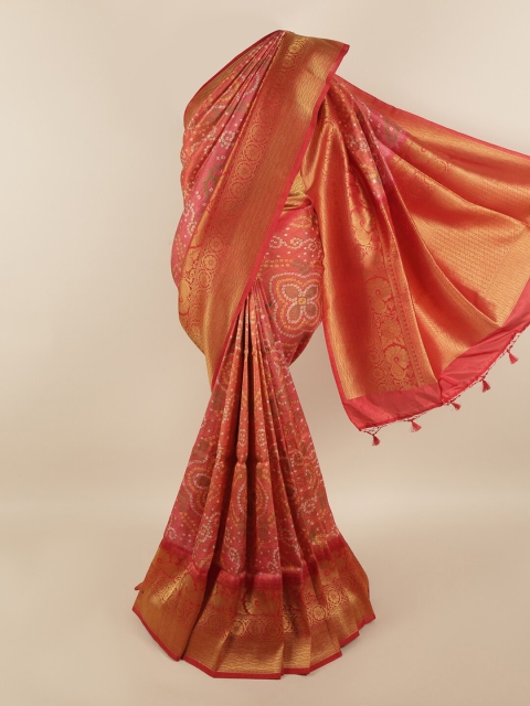 

Pothys Pink & Red Bandhani Zari Art Silk Saree