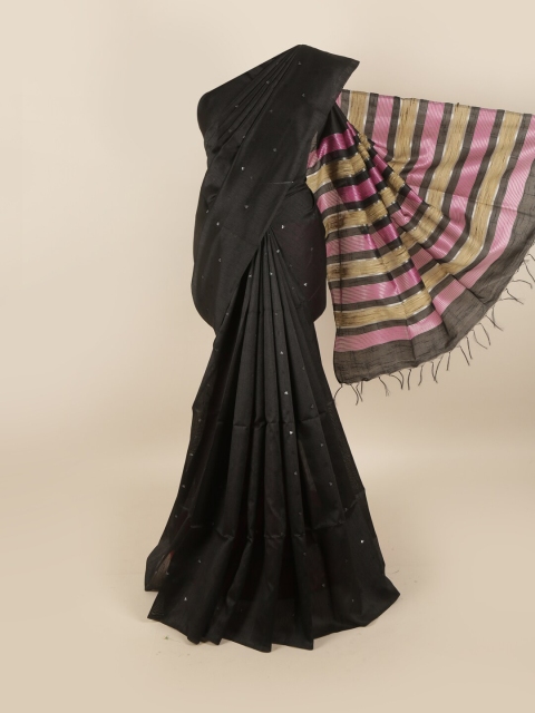 

Pothys Black & Pink Jute Silk Saree