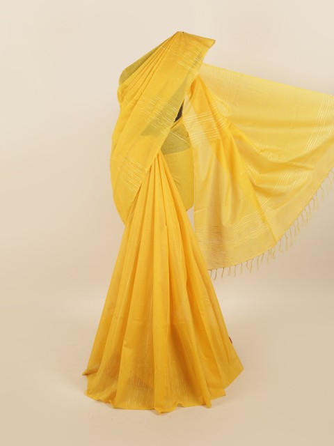 

Pothys Yellow & Silver-Toned Jute Silk Saree