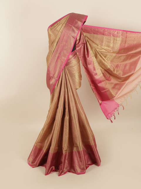 

Pothys Gold-Toned & Pink Woven Design Art Silk Saree