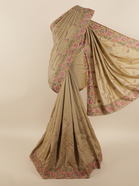 

Pothys Gold-Toned & Pink Floral Beads and Stones Silk Blend Saree