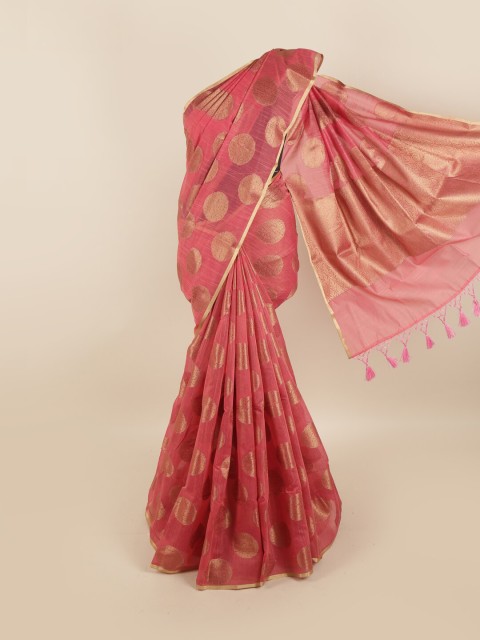 

Pothys Pink & Gold-Toned Woven Design Zari Jute Silk Saree
