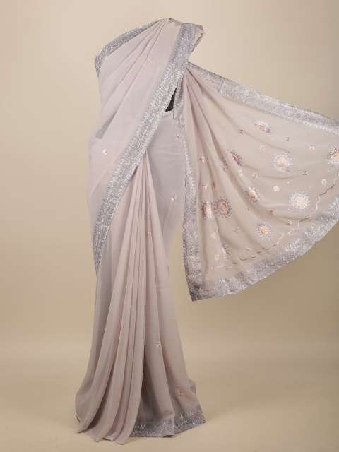 

Pothys Grey & Silver-Coloured Floral Embroidered Saree