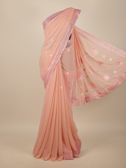 

Pothys Peach-Coloured Floral Embroidered Saree