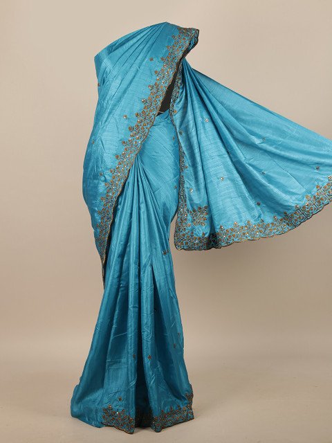 

Pothys Blue & Gold-Coloured Floral Embroidered Art Silk Saree