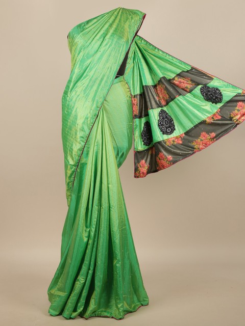 

Pothys Green & Pink Stones Embellished Art Silk Saree
