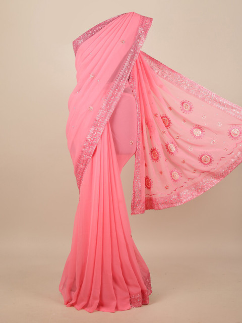 

Pothys Pink Floral Embroidered Saree