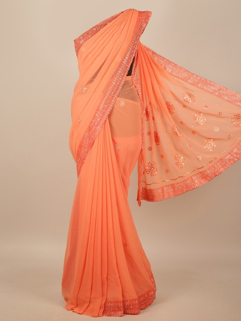 

Pothys Orange Floral Embroidered Saree