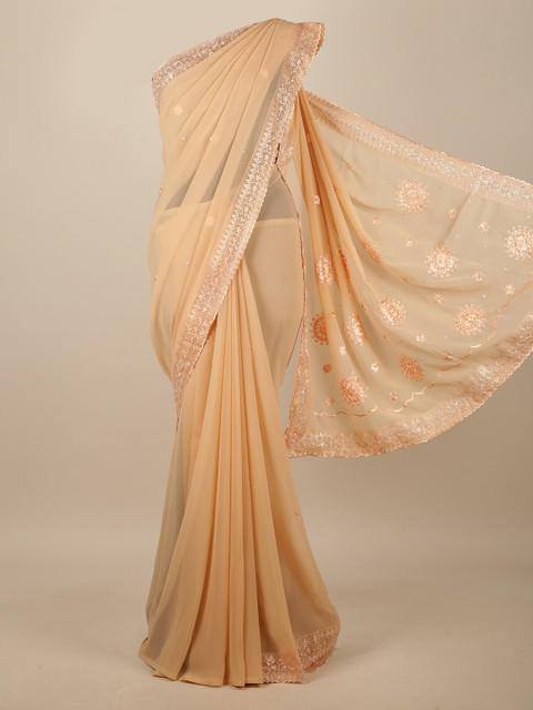 

Pothys Peach-Coloured Floral Embroidered Saree