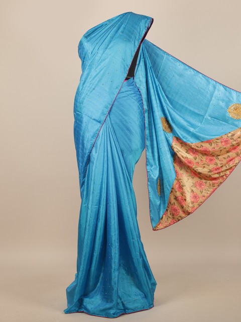 

Pothys Blue & Pink Stones Embellished Art Silk Saree
