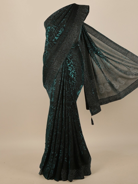 

Pothys Black & Green Floral Beads and Stones Jute Cotton Saree
