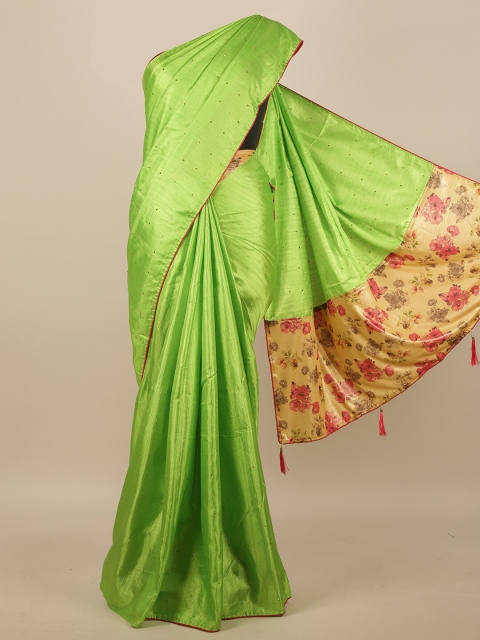 

Pothys Green & Yellow Embellished Beads and Stones Art Silk Saree