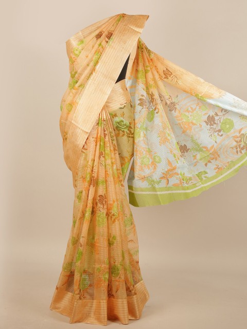 

Pothys Peach-Coloured Floral Jute Silk Saree