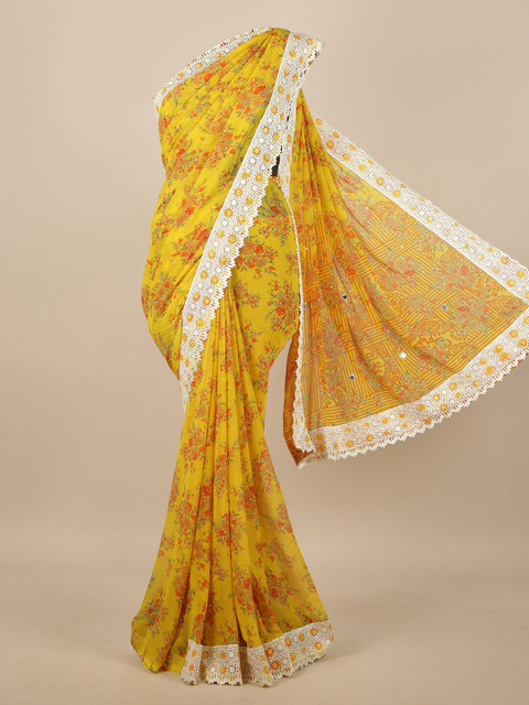 

Pothys Yellow & Orange Floral Saree