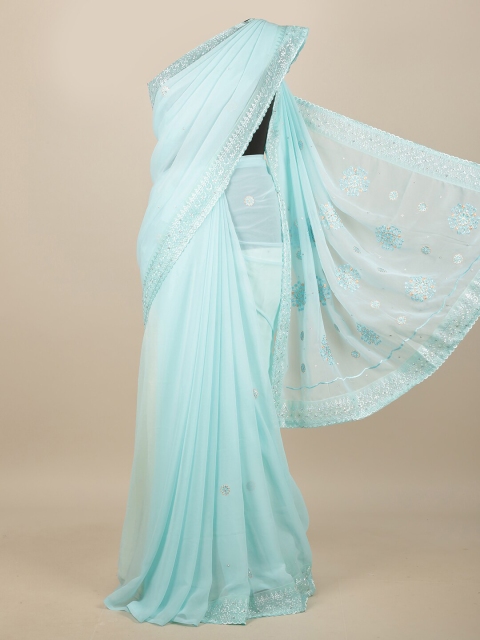 

Pothys Blue & Silver-Toned Floral Saree