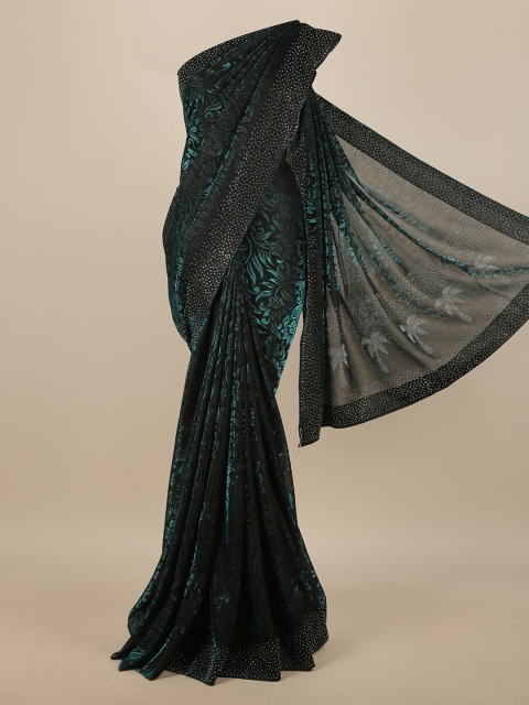

Pothys Black & Green Floral Jute Cotton Saree