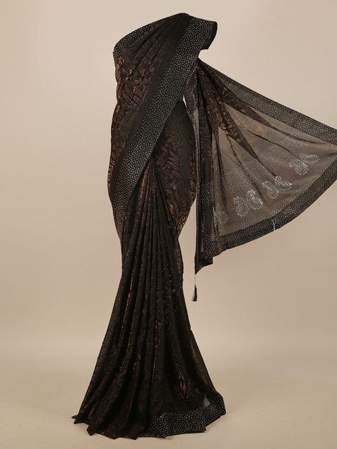 

Pothys Brown & Black Floral Beads and Stones Jute Cotton Saree