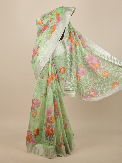 

Pothys Green & Pink Floral Zari Jute Silk Saree