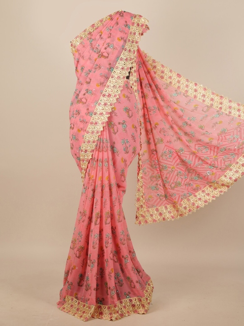 

Pothys Pink & Blue Floral Saree