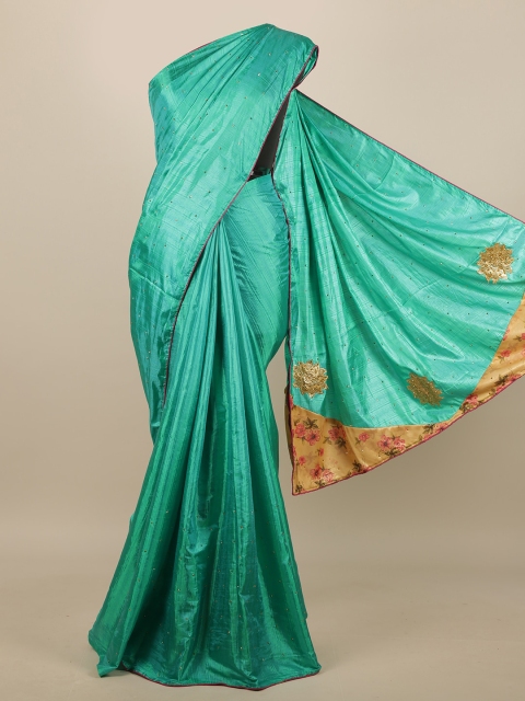 

Pothys Green & Cream-Coloured Embellished Beads and Stones Art Silk Saree