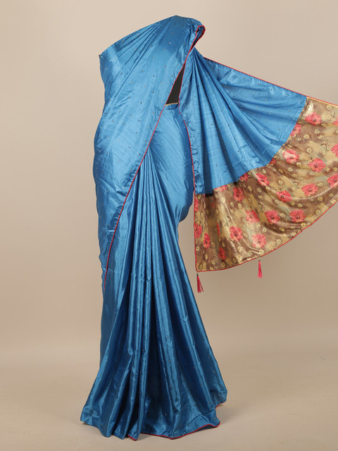 

Pothys Blue & Red Embellished Beads and Stones Art Silk Saree