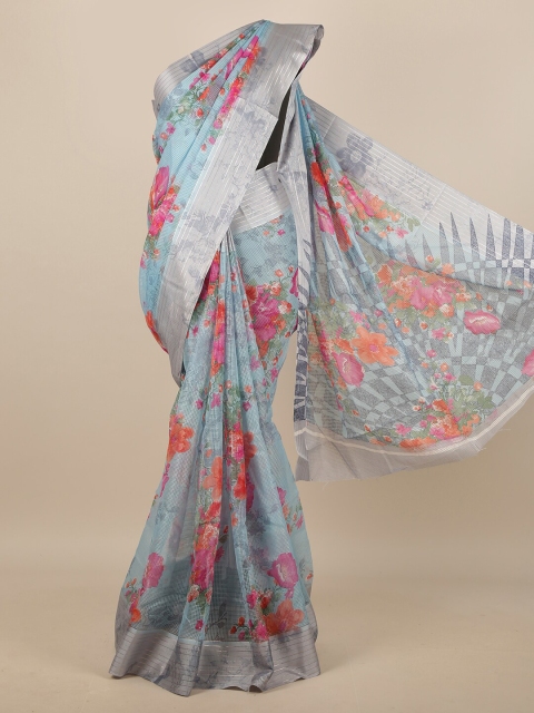 

Pothys Blue & Pink Floral Jute Silk Saree