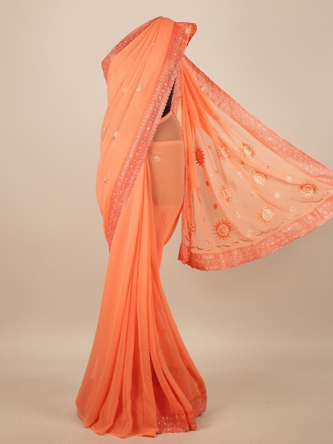 

Pothys Orange & Silver-Toned Floral Saree