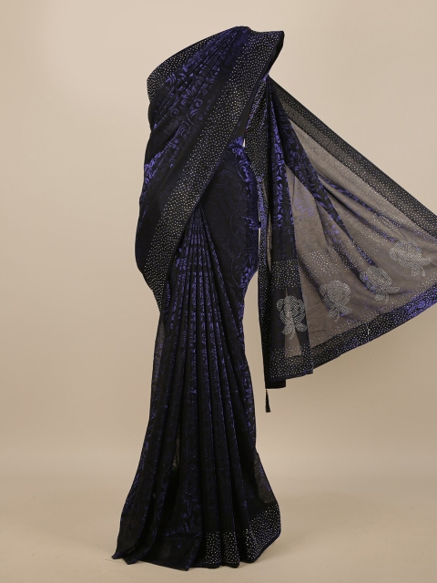 

Pothys Navy Blue & Black Floral Jute Cotton Saree