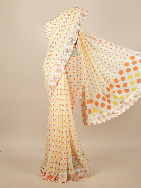 

Pothys Cream-Coloured & Orang Printed Saree