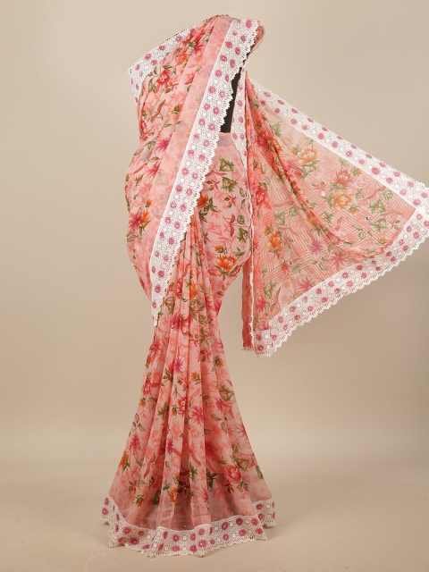 

Pothys Peach-Coloured & White Floral Saree