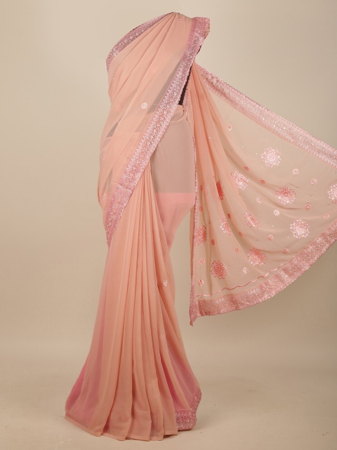

Pothys Peach-Coloured & Pink Floral Saree