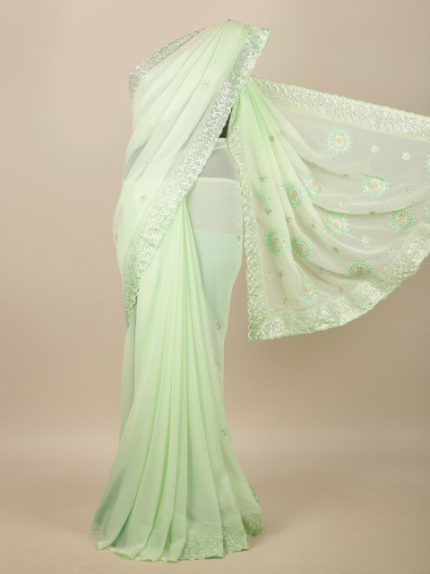 

Pothys Green & Silver-Toned Floral Saree