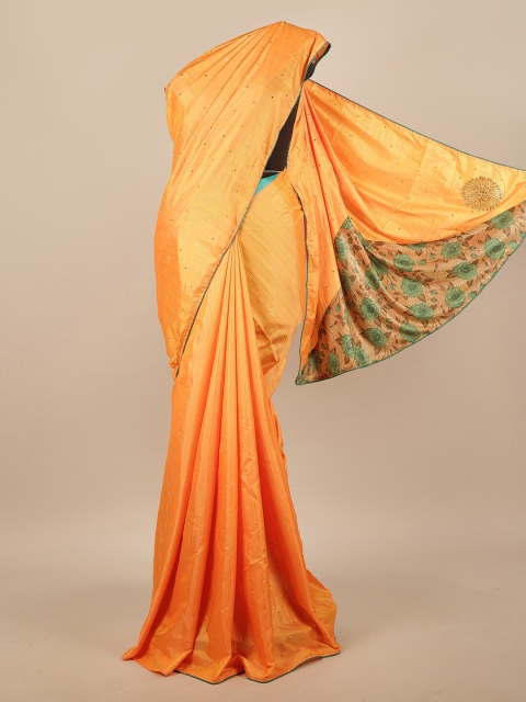 

Pothys Orange & Green Embellished Art Silk Saree
