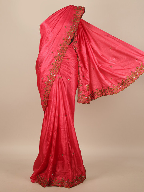 

Pothys Pink & Pink Embroidered Art Silk Saree