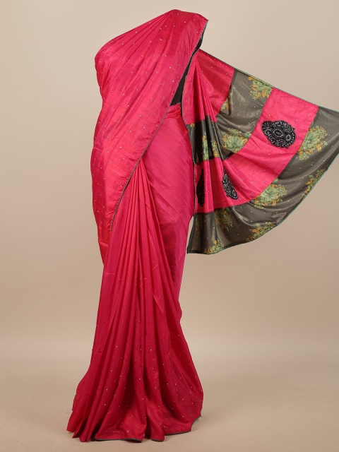 

Pothys Magenta & Green Embellished Beads and Stones Art Silk Saree