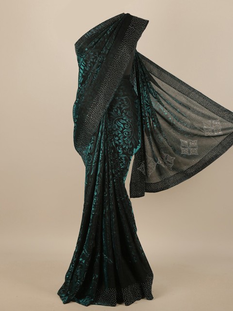 

Pothys Green & Black Floral Beads and Stones Jute Cotton Saree