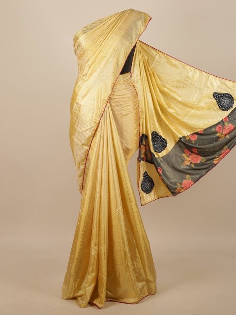 

Pothys Cream-Coloured & Black Embellished Beads and Stones Art Silk Saree