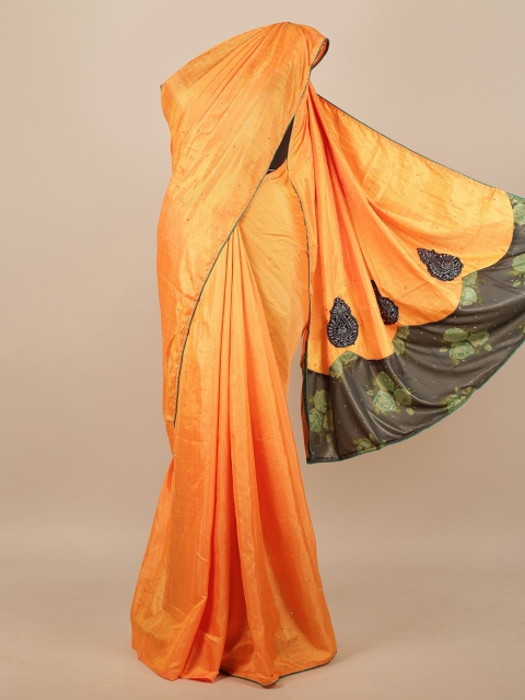 

Pothys Orange & Brown Embellished Beads and Stones Art Silk Saree