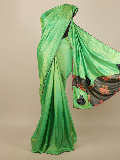 

Pothys Green & Black Embellished Beads and Stones Art Silk Saree