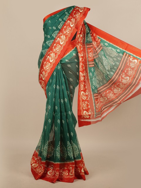 

Pothys Green & Orange Jute Silk Saree
