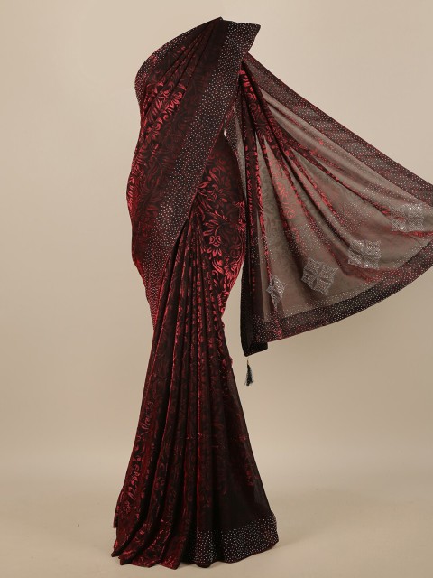 

Pothys Maroon & Silver-Toned Floral Jute Cotton Saree