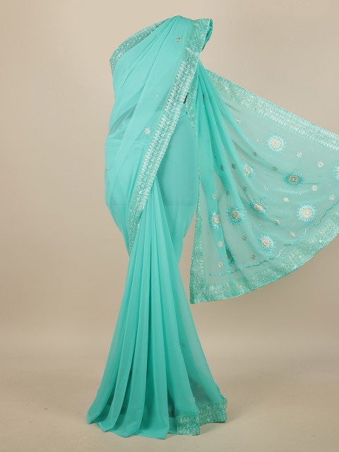 

Pothys Sea Green Floral Embroidered Saree